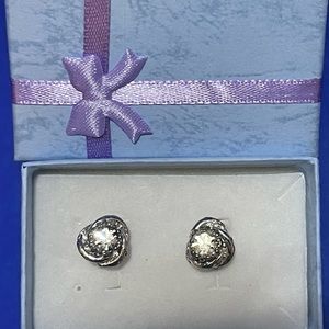 Vintage Silver Clip Earrings with Center Crystal